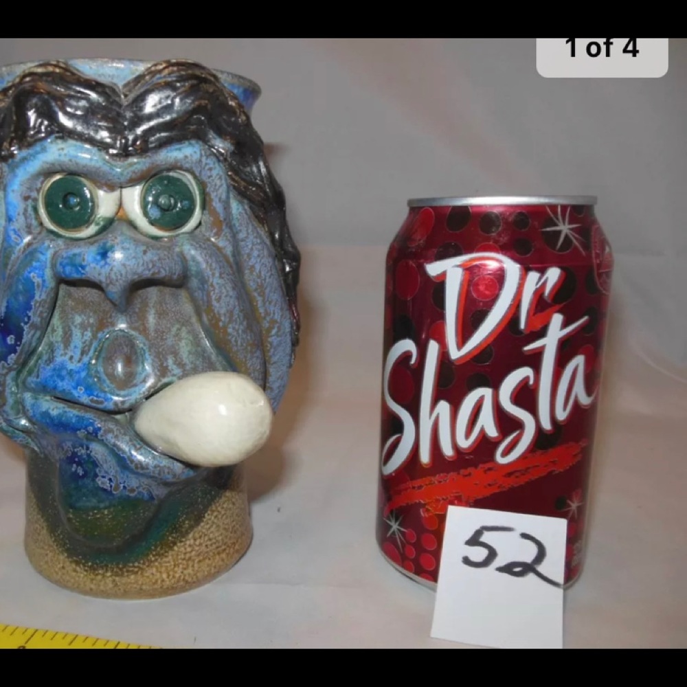 VINTAGE STONEWARE POTTERY LARGE MUG / STEIN FUNNY FACE